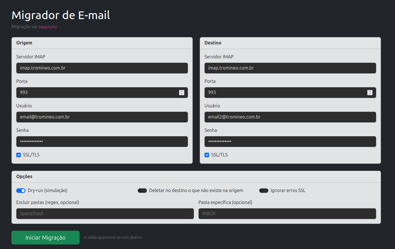 Prévia do repositório do Migrador de emails no GitHub
